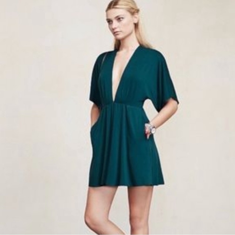 Reformation Teal Deep V Mini Dress